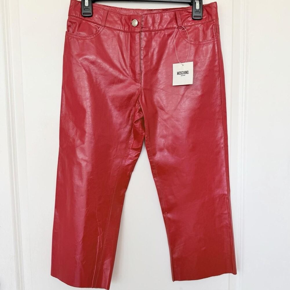 Vintage Moschino Jeans Red High-Shine "Archive" Leather Pants-IT 42 (US 6/8) NWT